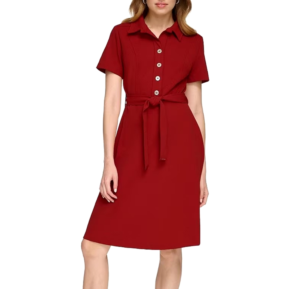 NEW TOMMY HILFIGER Red Short Sleeve Tie Belt Button Shirt Dress Sizes 8 & 12 NWT